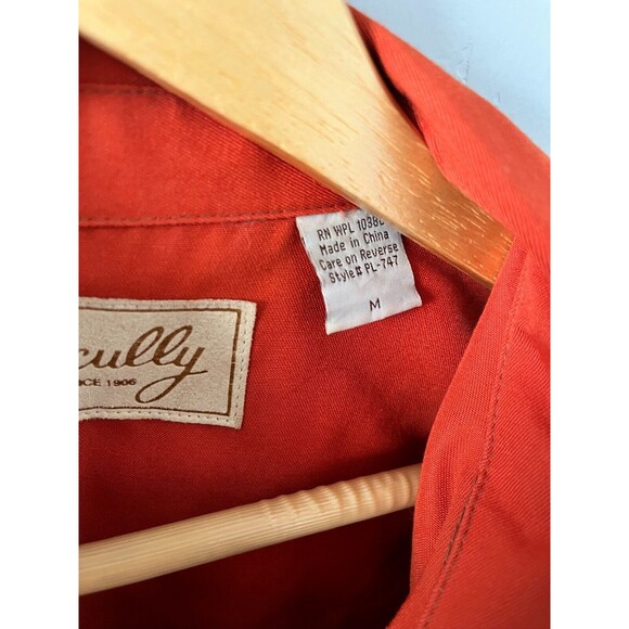 Scully Pearl Snap‎ Shirt Size M Burnt Orange Blue Brass & Embroidered Art Cowboy - Picture 9 of 12